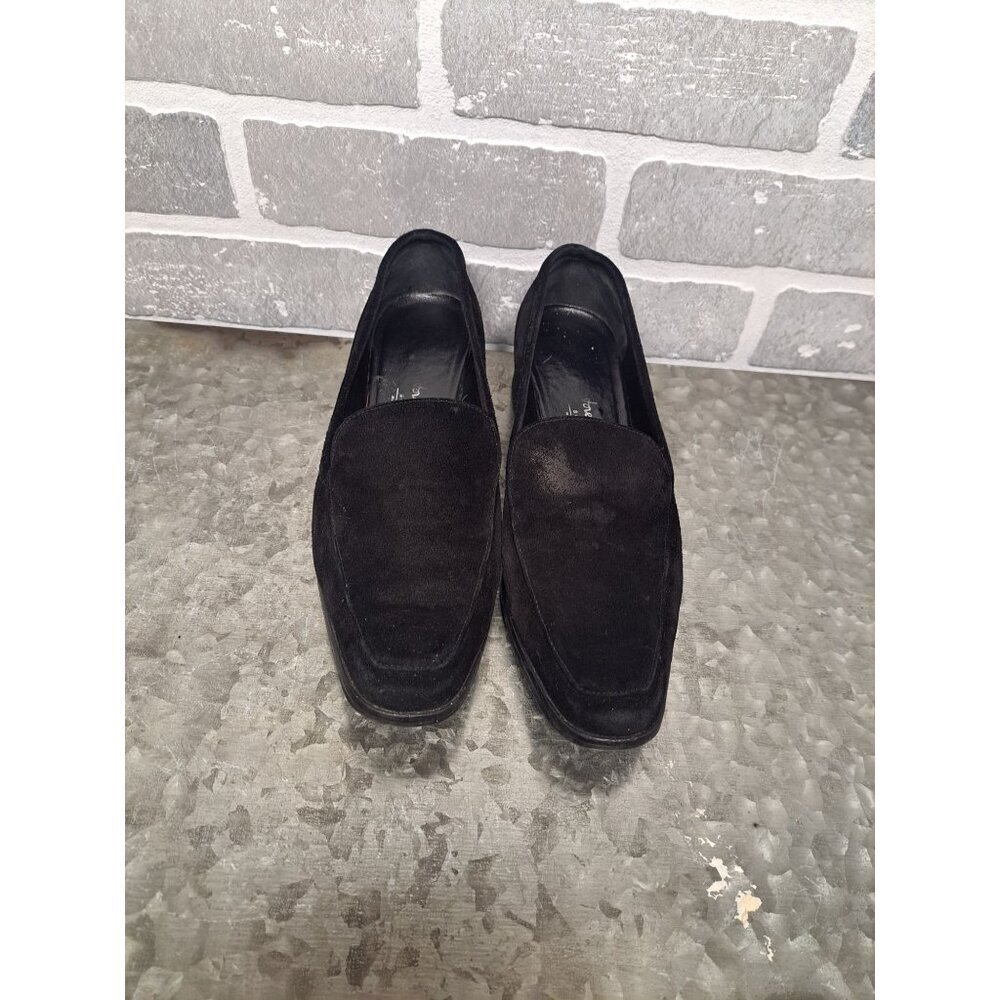Salvatore Ferragamo Womens Black Suede Loafers Shoes Size 6.5 B‎